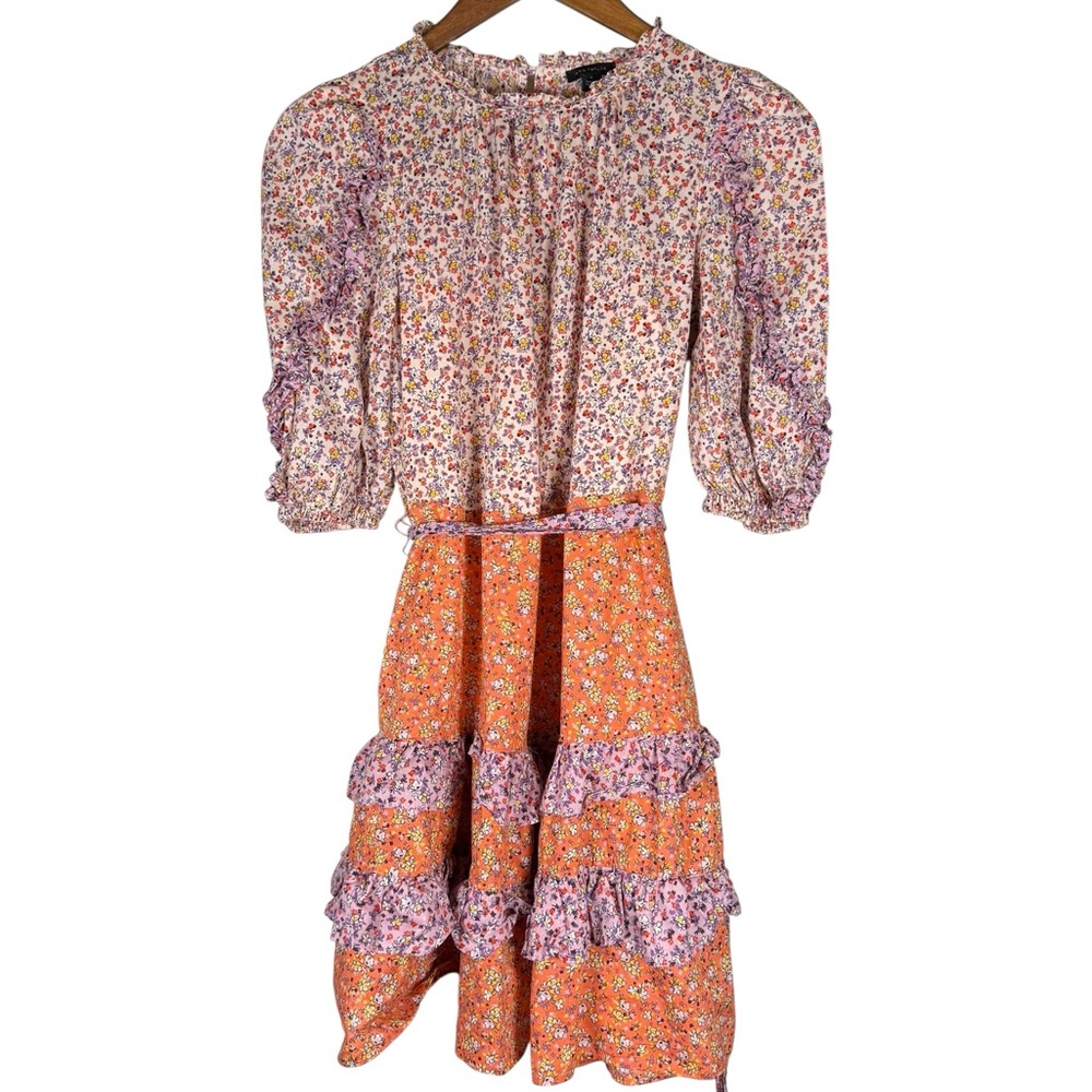 Ann Taylor Ruffle Multicolor Ditzy Floral Knee Length Dress Lined Size 0